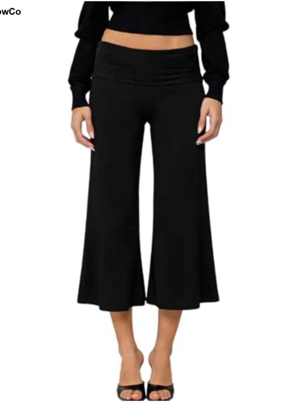 Women Fold Over Lounge Capris Wide Leg Flowy Gaucho Pants Comfy Casual Yoga